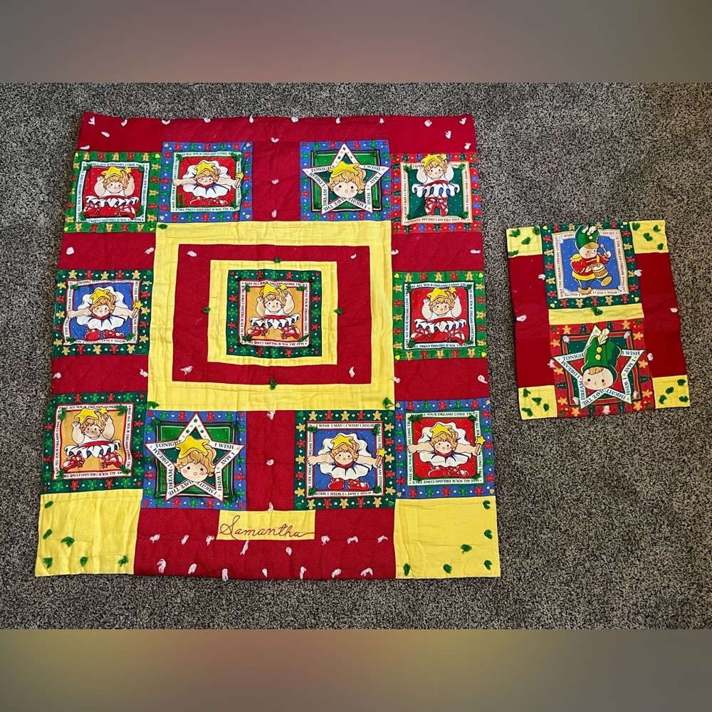 Matching handmade vintage quilts. Embroidered with the name Samantha